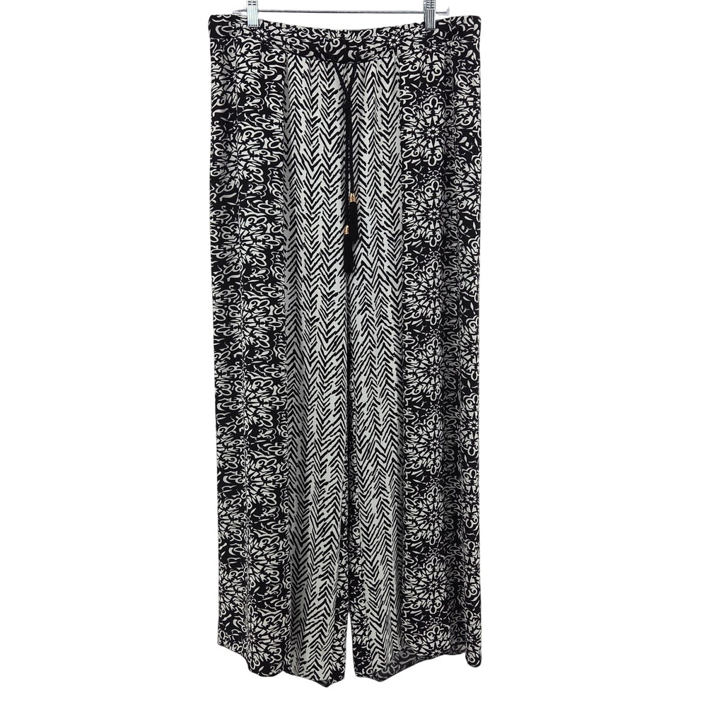 Chicos‎ Pants 2.5 Large Black White Geometric FLAWED Dropped Hem